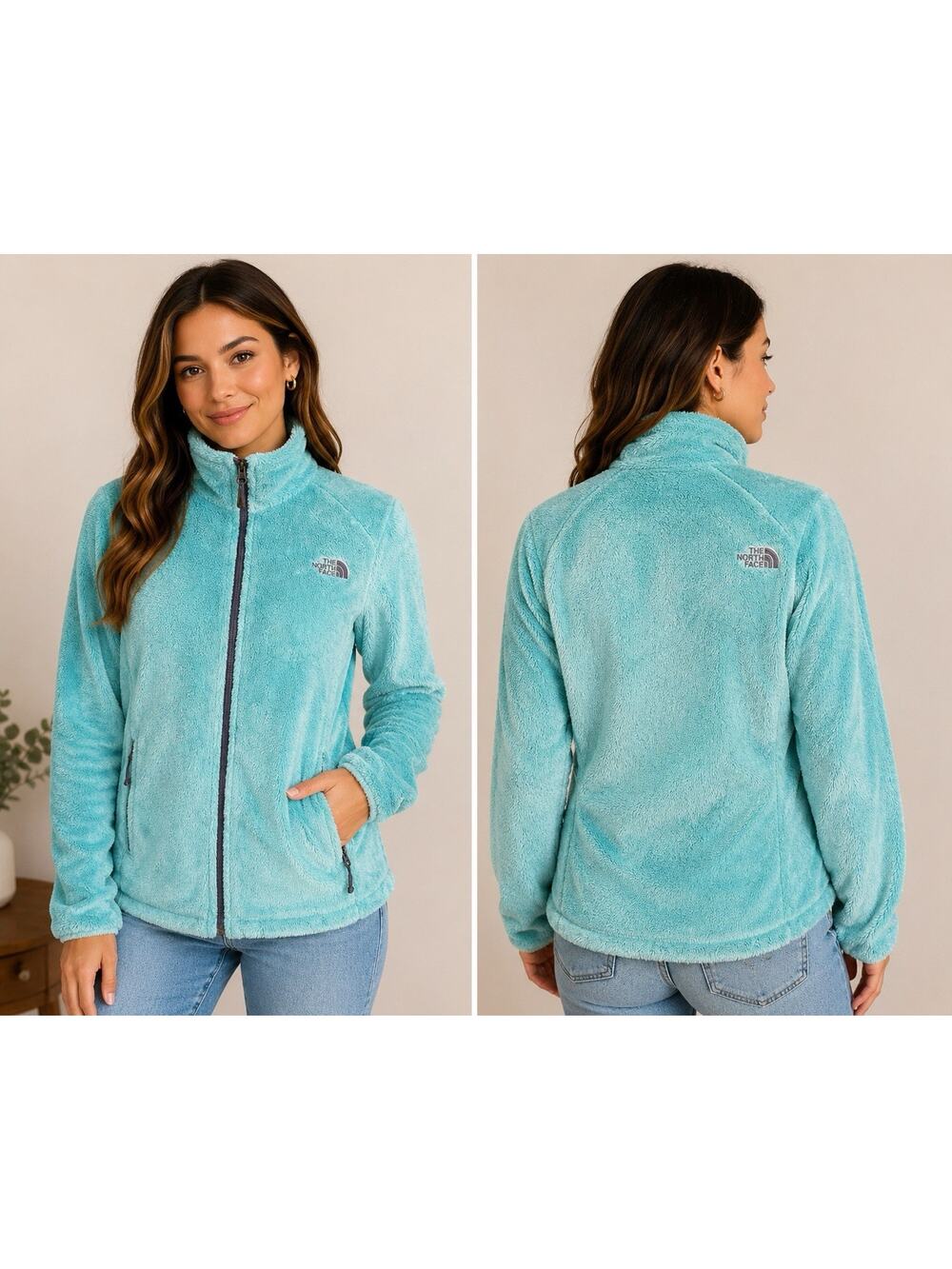 The North Face Osito Fleece Jacket Aqua Blue Full Zip Soft Cozy Women’s MM